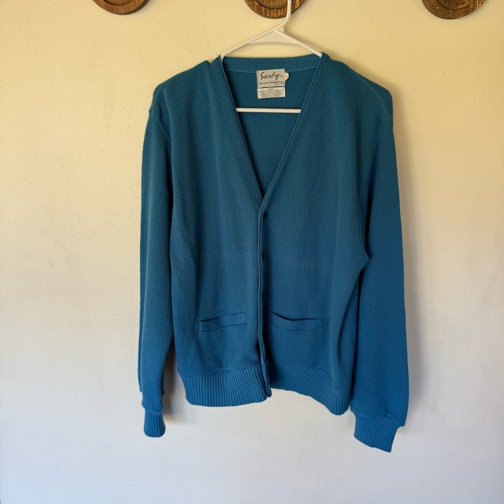Vintage Sarby Sportswear blue grandpa college cardigan sweater size large